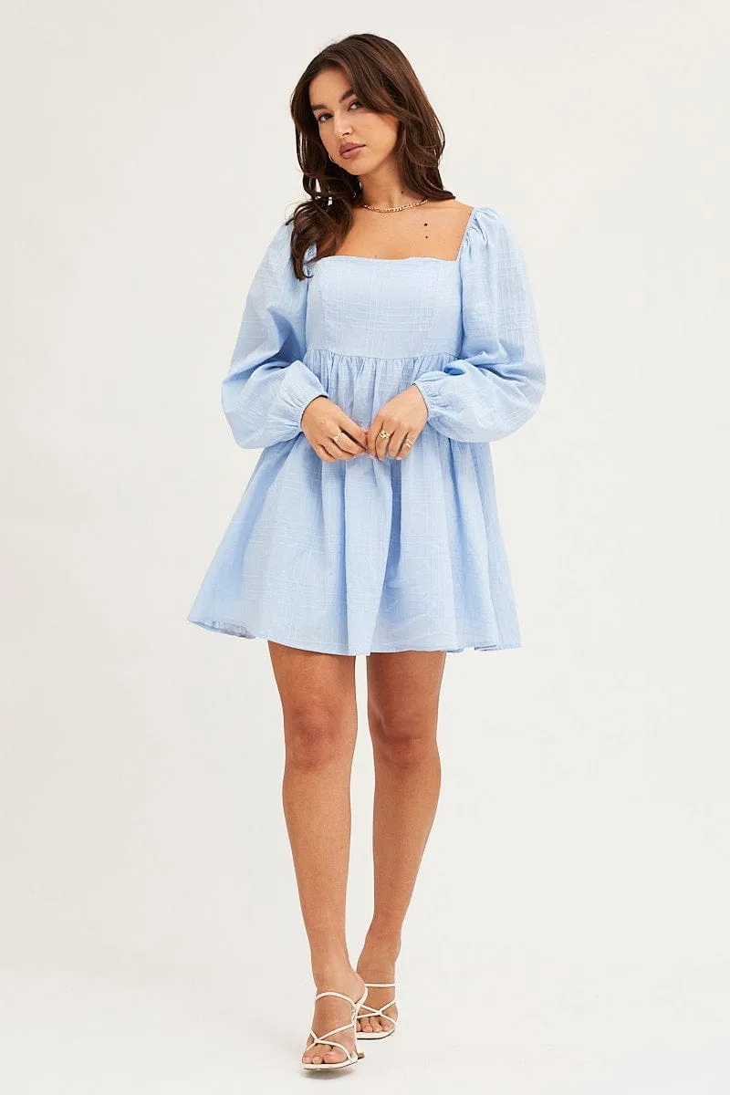 Airflow Mesh Panels Blue Square Neck Skater Dress