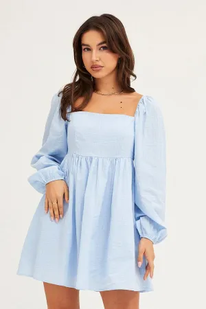 Blue Square Neck Skater Dress Silk Glow