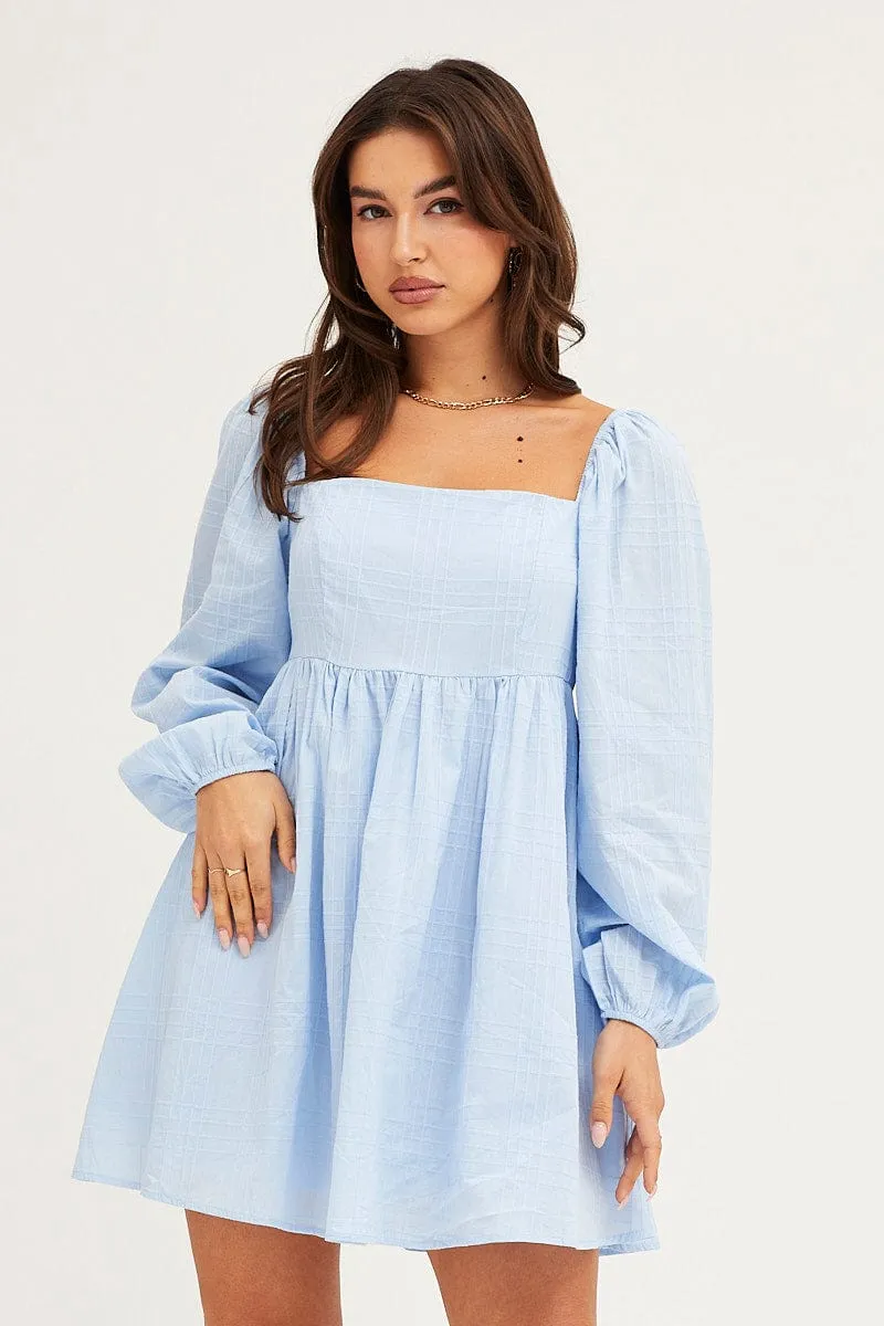 Blue Square Neck Skater Dress Silk Glow