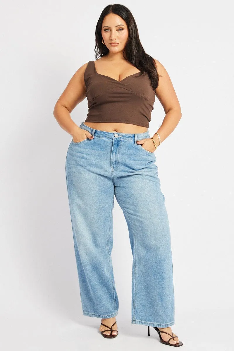 Brown Tank Top V Neck Active Style
