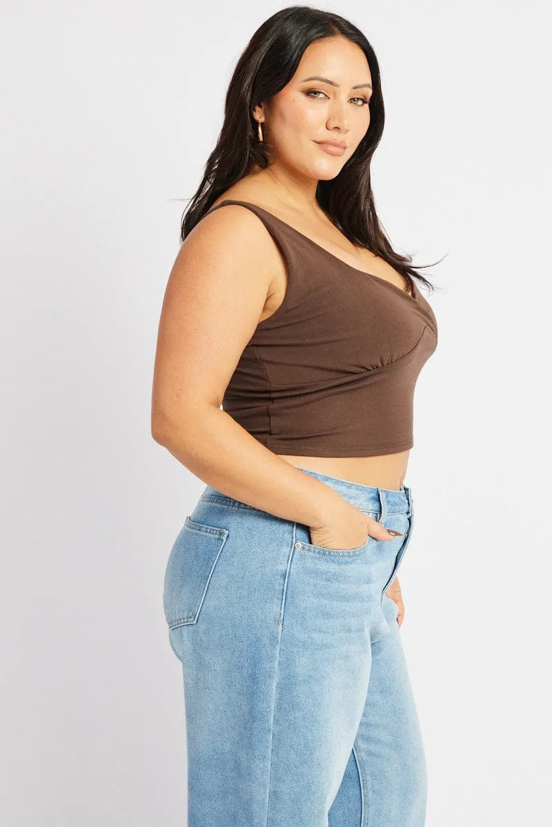 Brown Tank Top V Neck Calm Wave DoubleLayered Structure