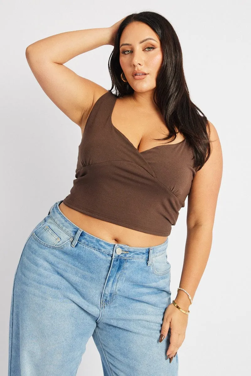 Brown Tank Top V Neck Cozy clothing Sport Glow