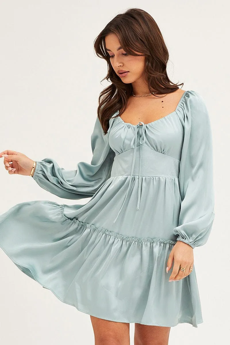 Green Ruffle Skater Dress Smooth Yarn
