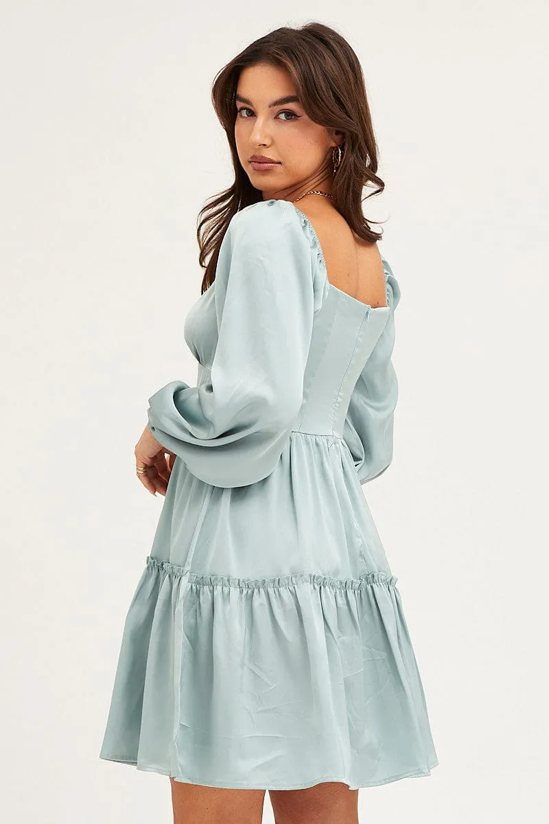 Earth Fit Green Ruffle Skater Dress