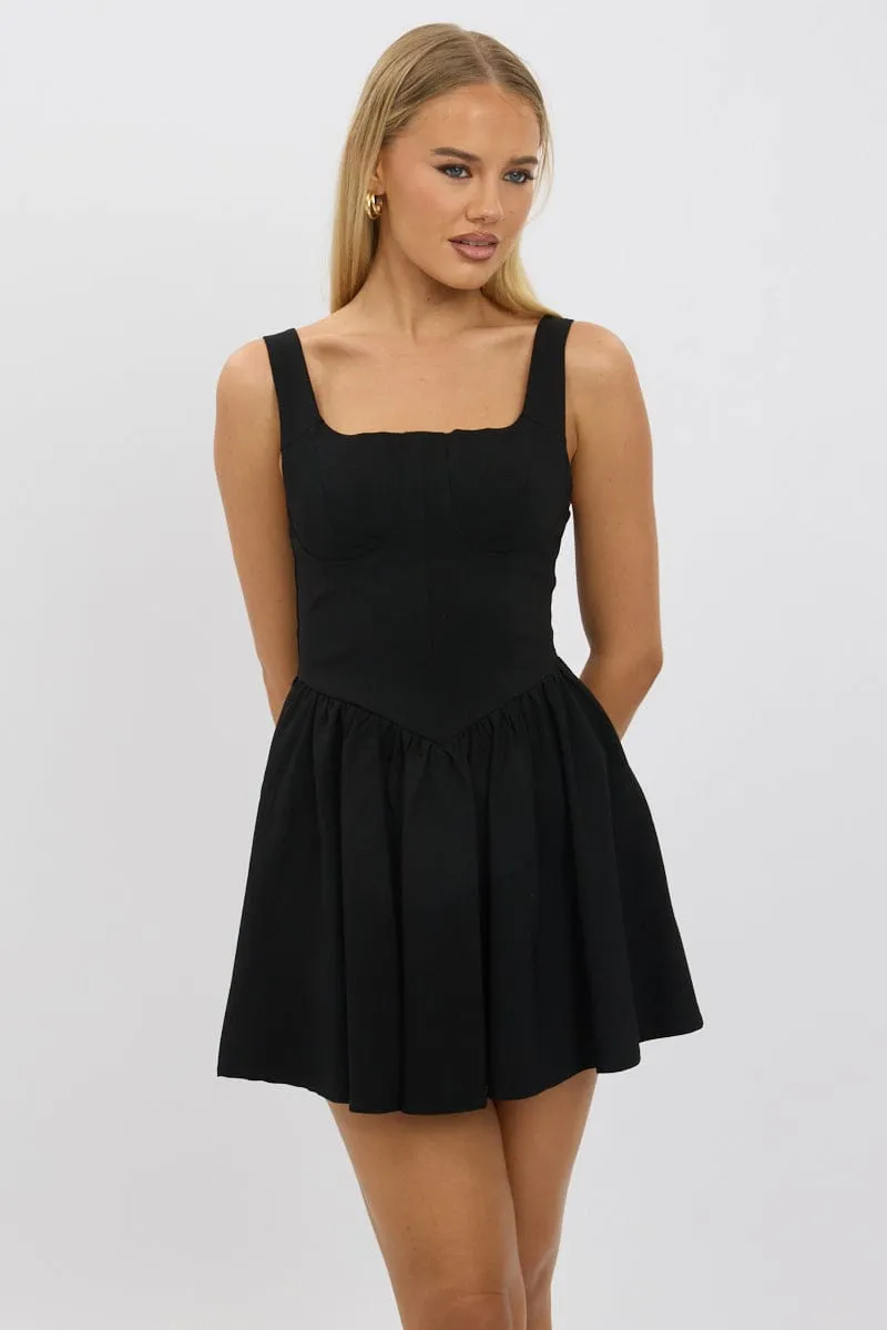Uniform Drape Black Fit And Flare Dress Mini