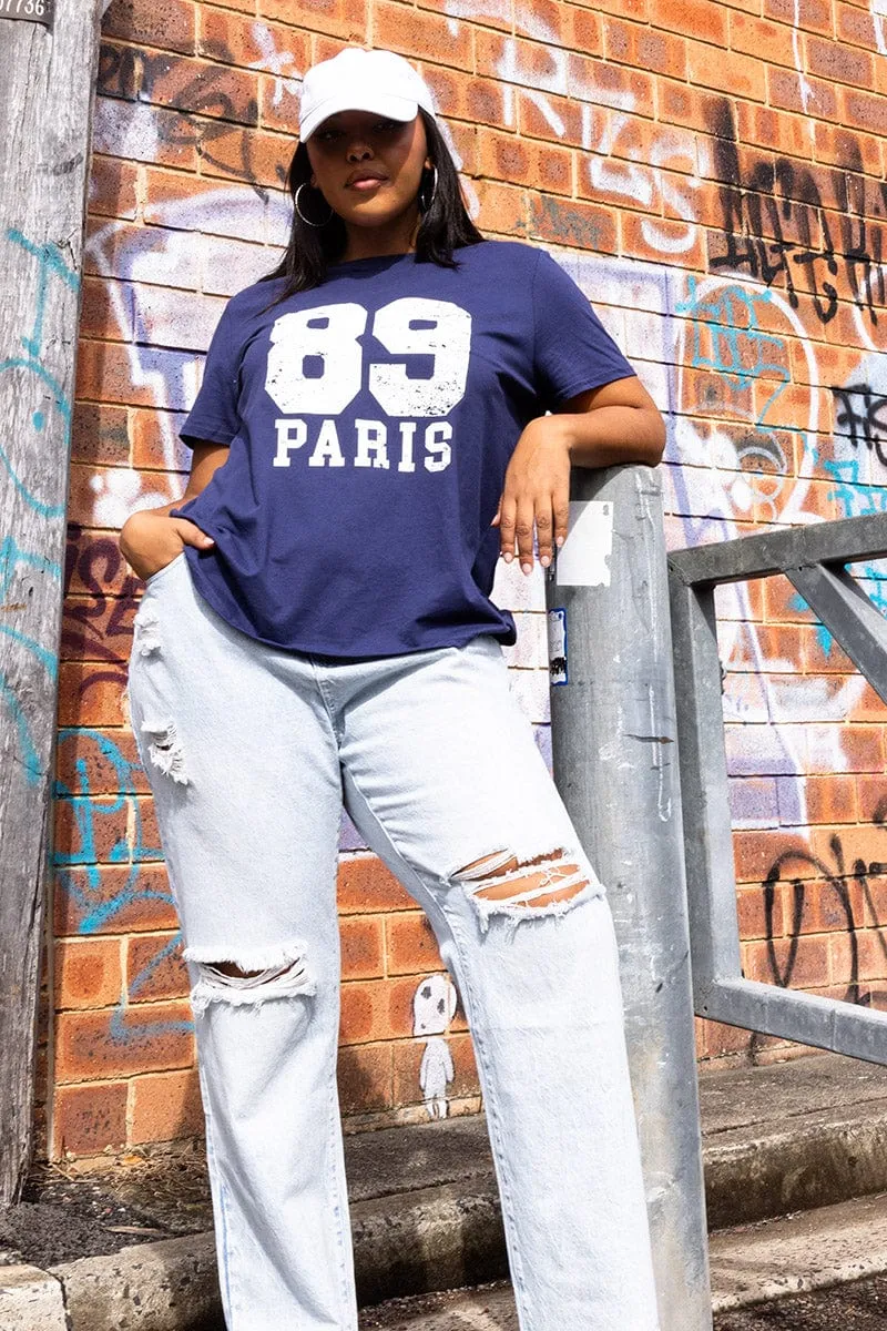 Blue Graphic T-shirt Short Sleeve Crew Neck Outdoor Style Trend