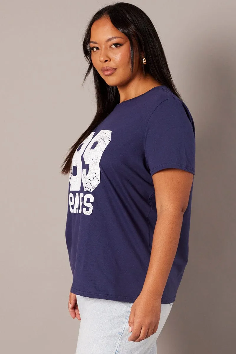 Beach Outfit Blue Graphic T-shirt Short Sleeve Crew Neck