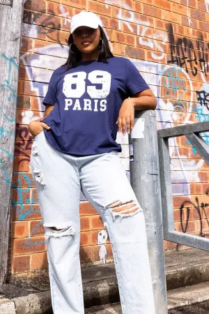 Blue Graphic T-shirt Short Sleeve Crew Neck Outdoor Style Trend