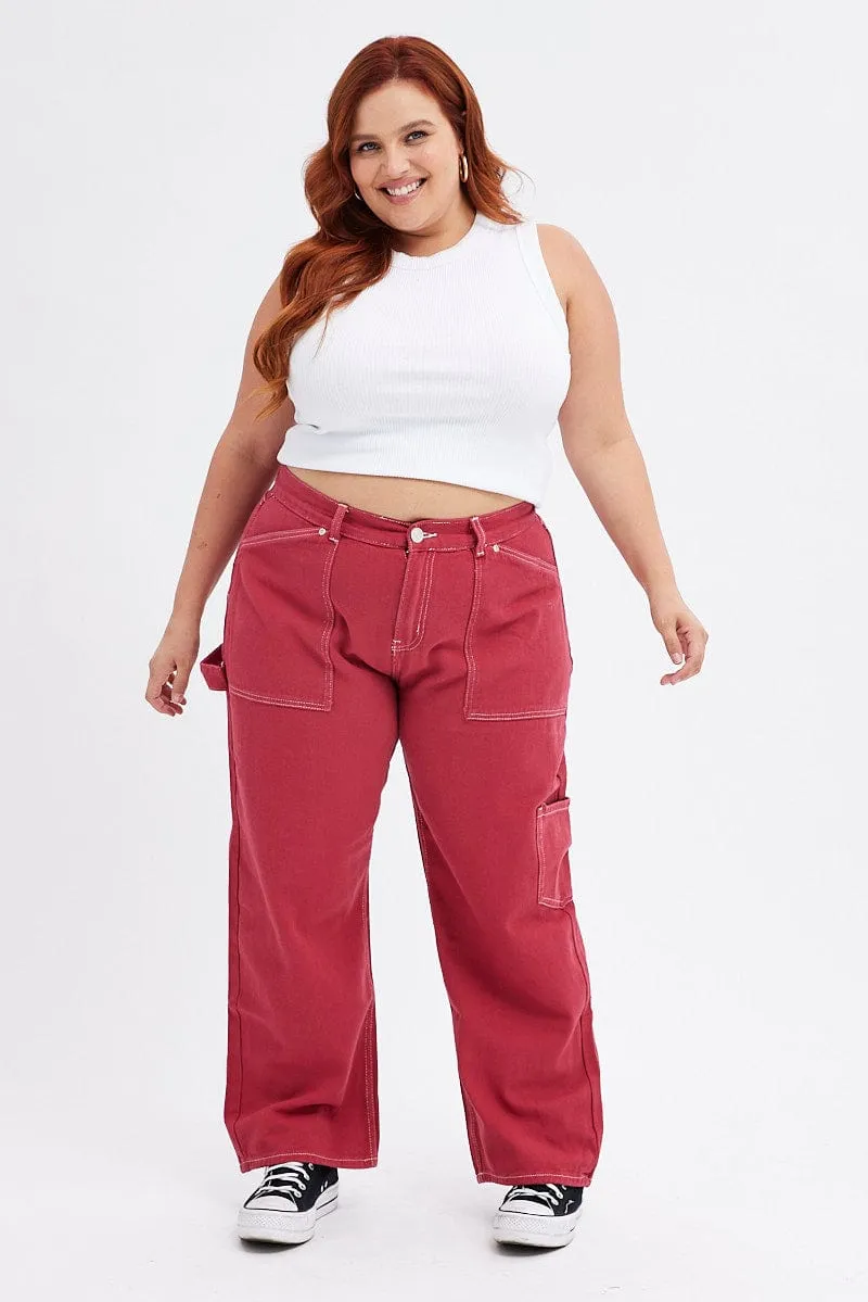 Red Cargo Jeans Out Pocket Neutral palette