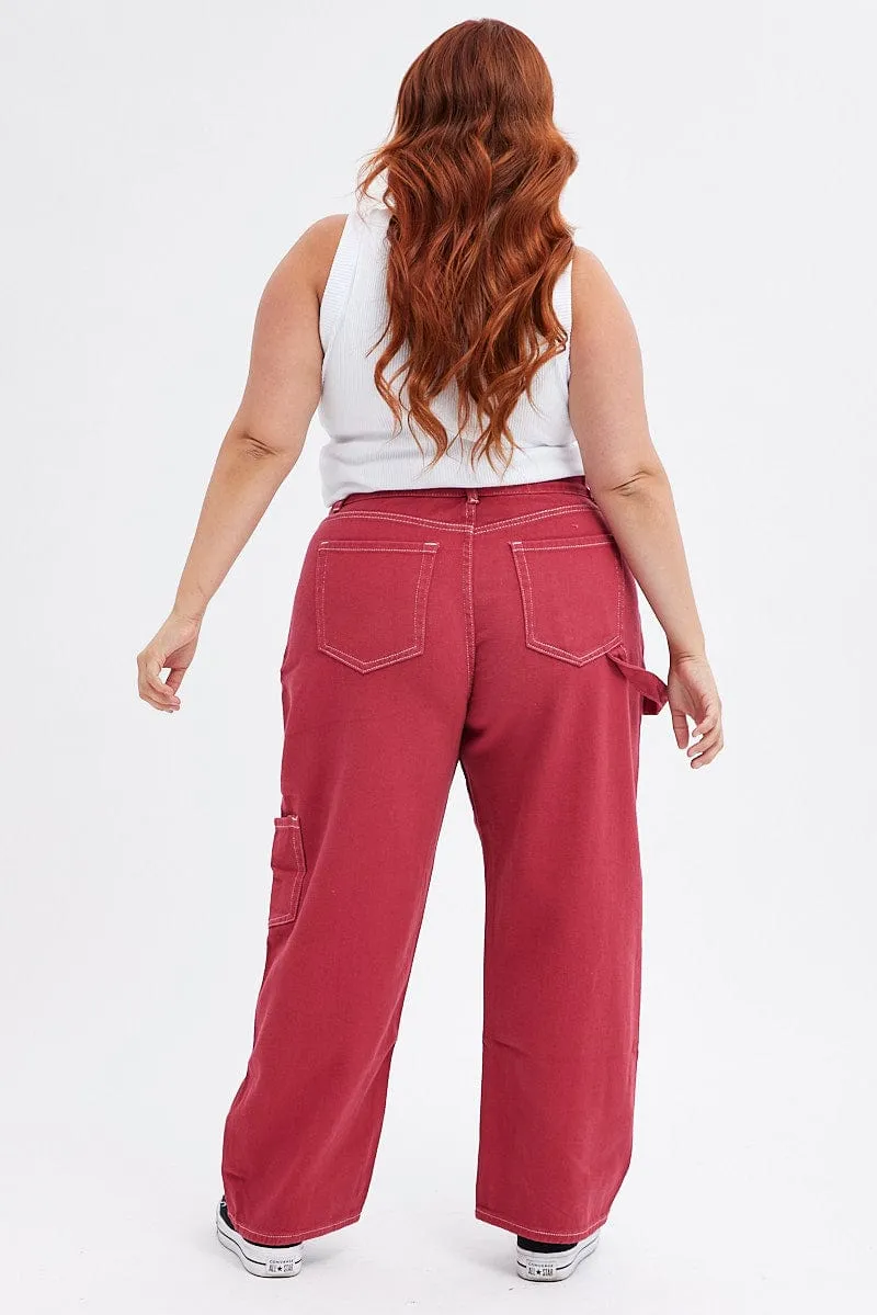 Quick Matchup Simple Fit Red Cargo Jeans Out Pocket
