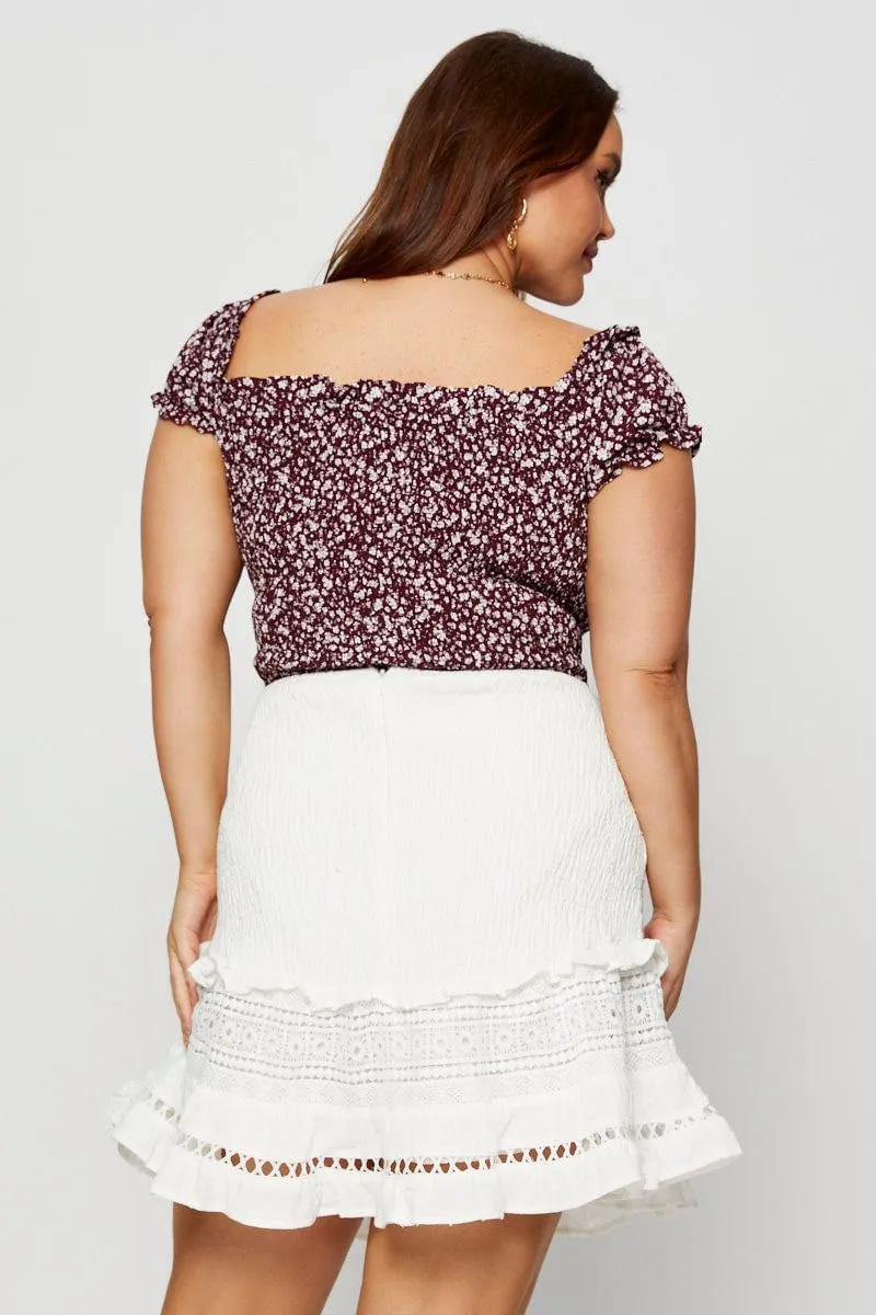 Ditsy Print Shirred Bodysuit Short Sleeve TemperatureControlTechnology casual top