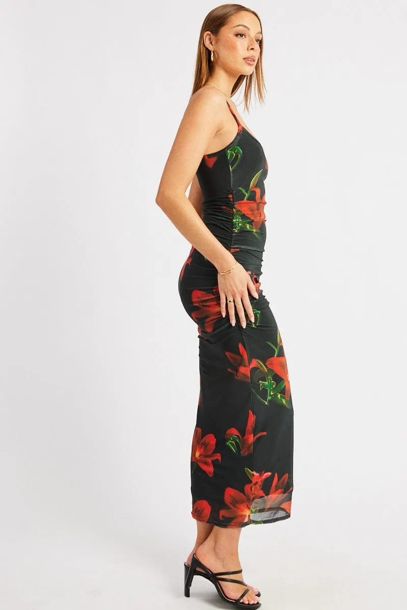 Black Floral Bodycon Dress Singlet Mesh pack light Polish Glow