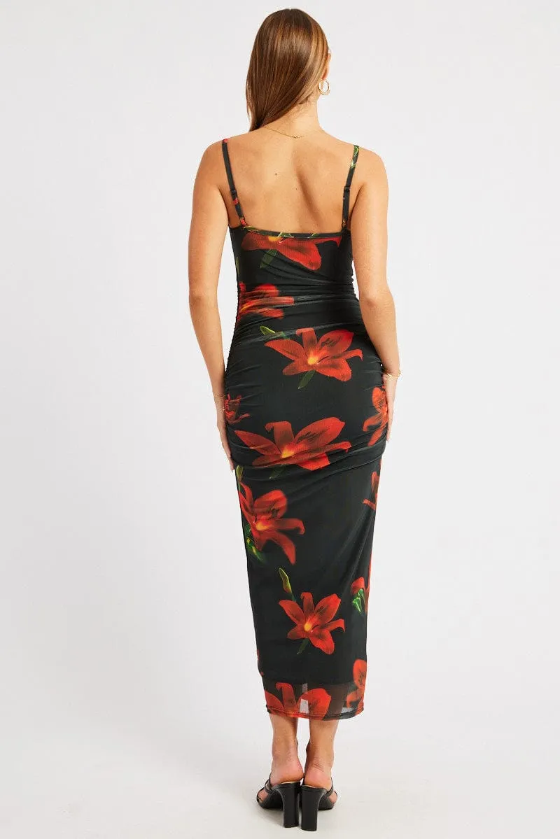 Stage Soul Cyber Glow Black Floral Bodycon Dress Singlet Mesh