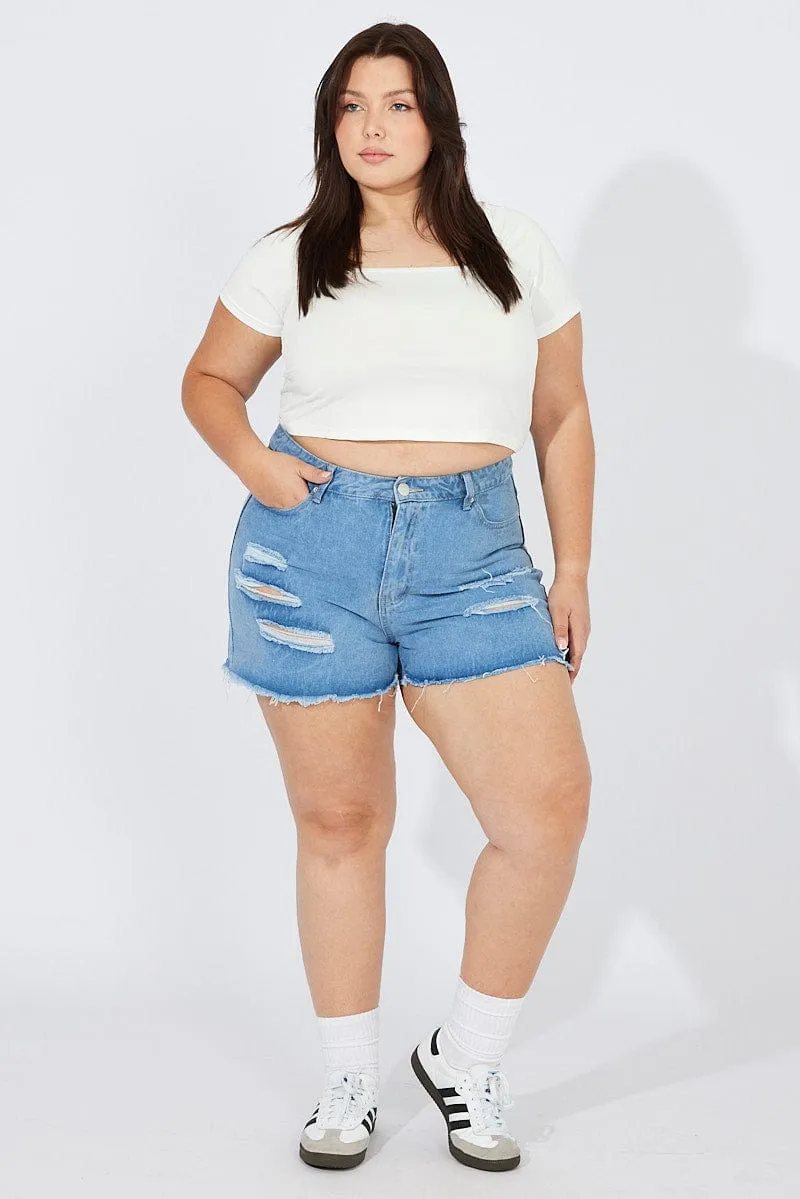Polish Tone Denim Relaxed Shorts High Rise