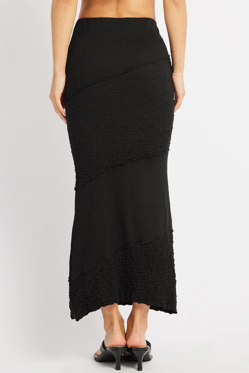 Black Midi Skirt Texture Elastic hemline