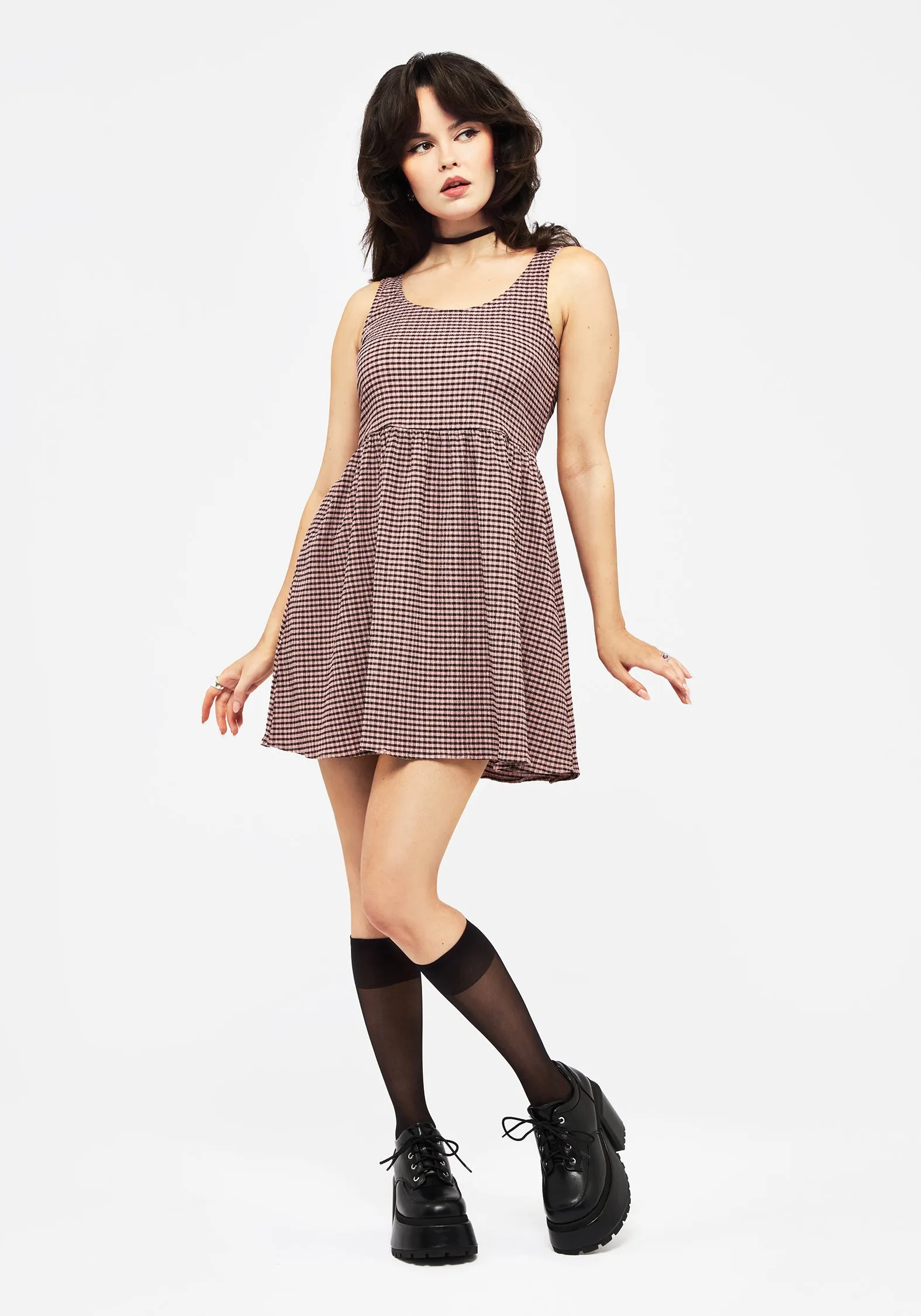 Midora Crinkle Check Mini Skater Dress Fun Shine