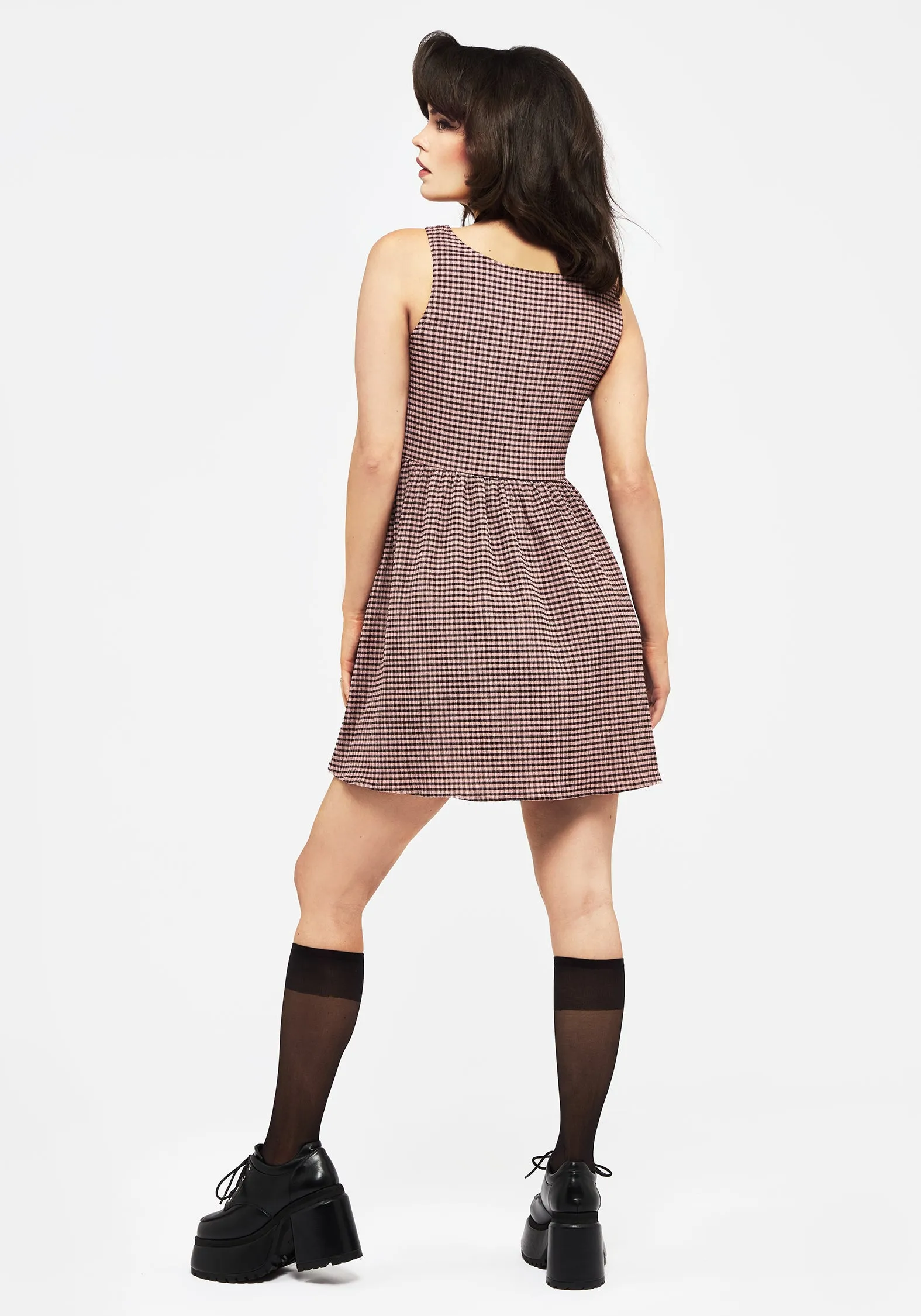Midora Crinkle Check Mini Skater Dress Chic short-length dress