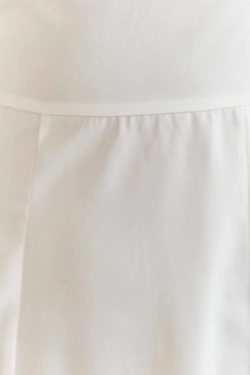 Stretchable Fit White Lace Trim Bustier Satin Mini Dress