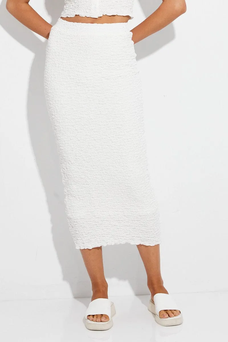White Midi Skirt High Rise Pencil Functional Look Gathered waist