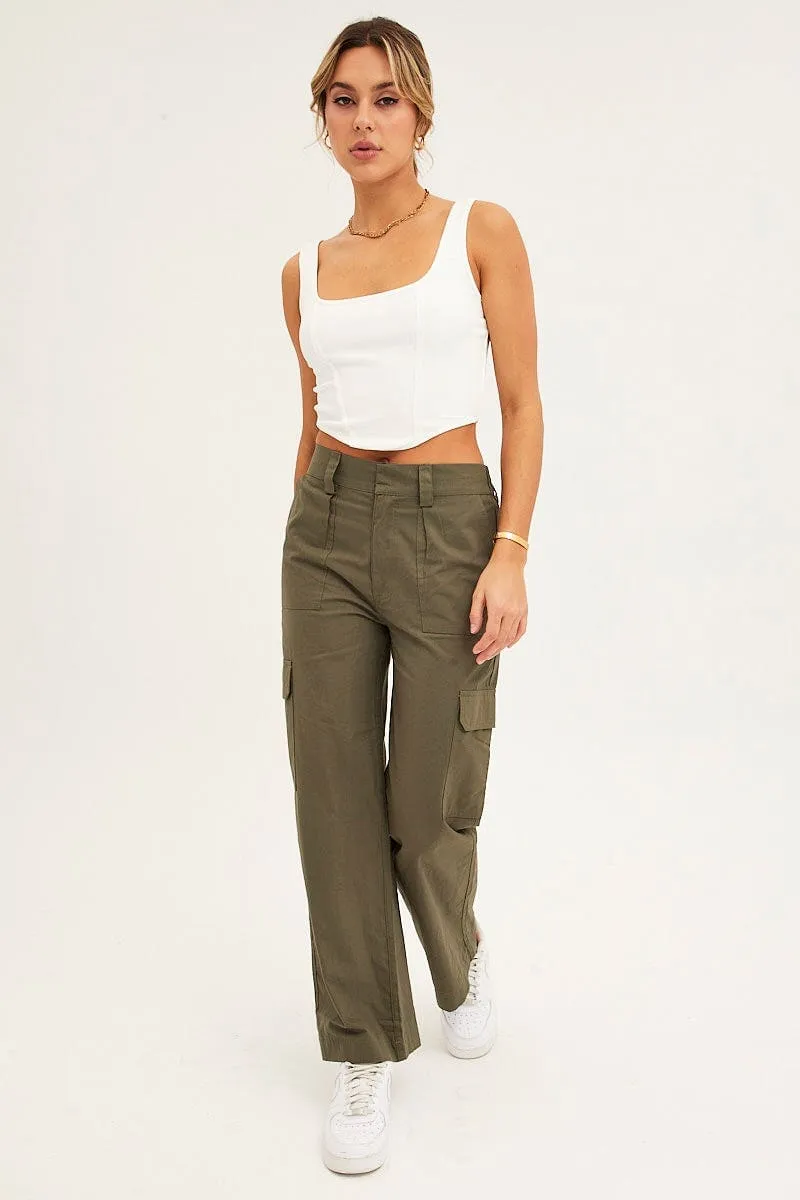 Spark Soul White Corset Crop Rib Curve Hem Tank