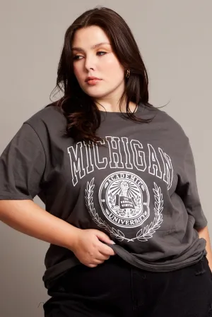 Grey Graphic T-shirt Short Sleeve Crew Neck teenagers'