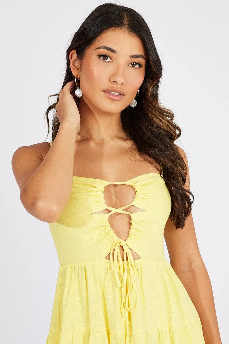 Fur Fit Yellow Fit And Flare Dress Strappy Mini