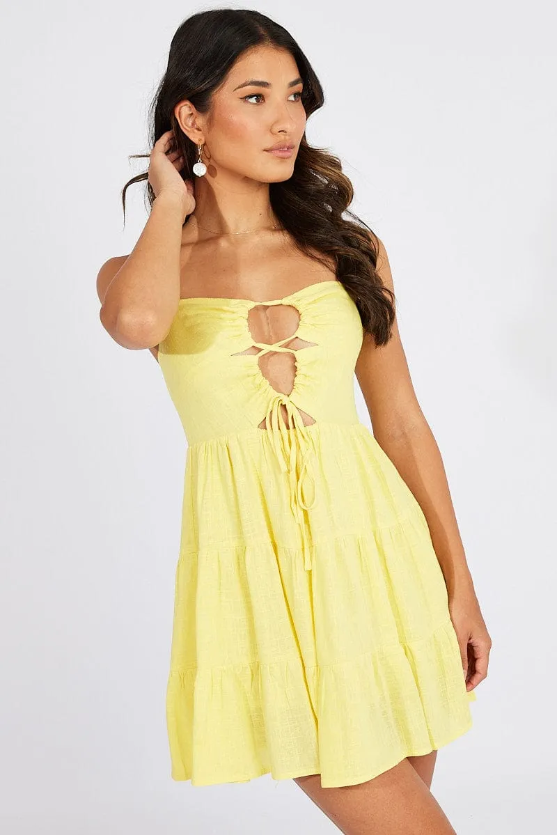 Dream Core Low Maintenance Yellow Fit And Flare Dress Strappy Mini