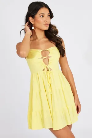 Dream Core Low Maintenance Yellow Fit And Flare Dress Strappy Mini