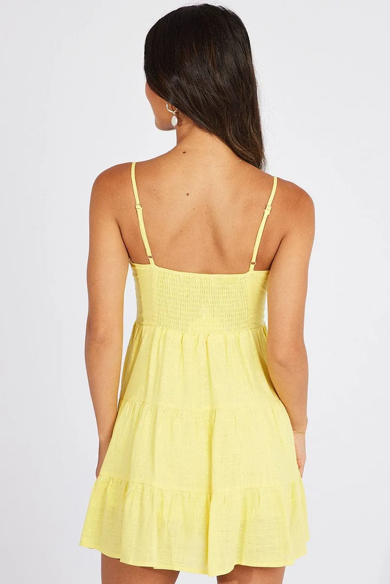 AntiBacterialTreatment Joyful Mood Yellow Fit And Flare Dress Strappy Mini