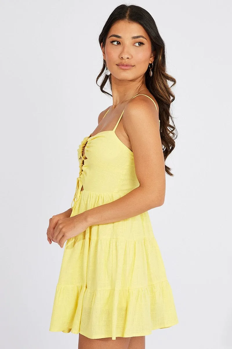 Ethical Mode Urban Cool Yellow Fit And Flare Dress Strappy Mini