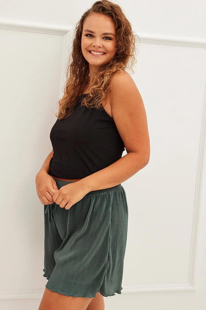 Green High Rise Plisse Elastic Waist Shorts Free Mind Moon Beam