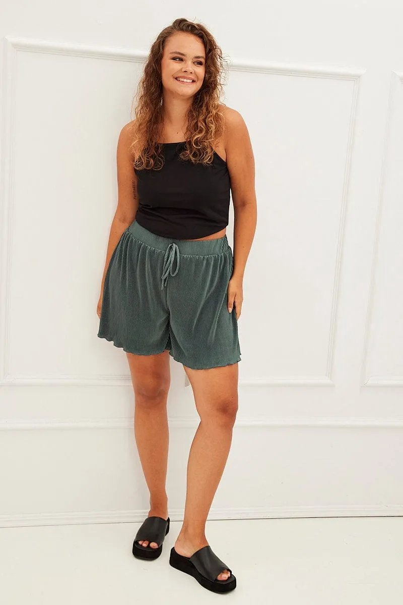 Green High Rise Plisse Elastic Waist Shorts Vision Glow Premium Apparel