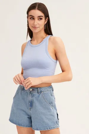 Breathable fabric WindproofInterior Sky Blue Tank Top Sleeveless Crew Neck Seamless