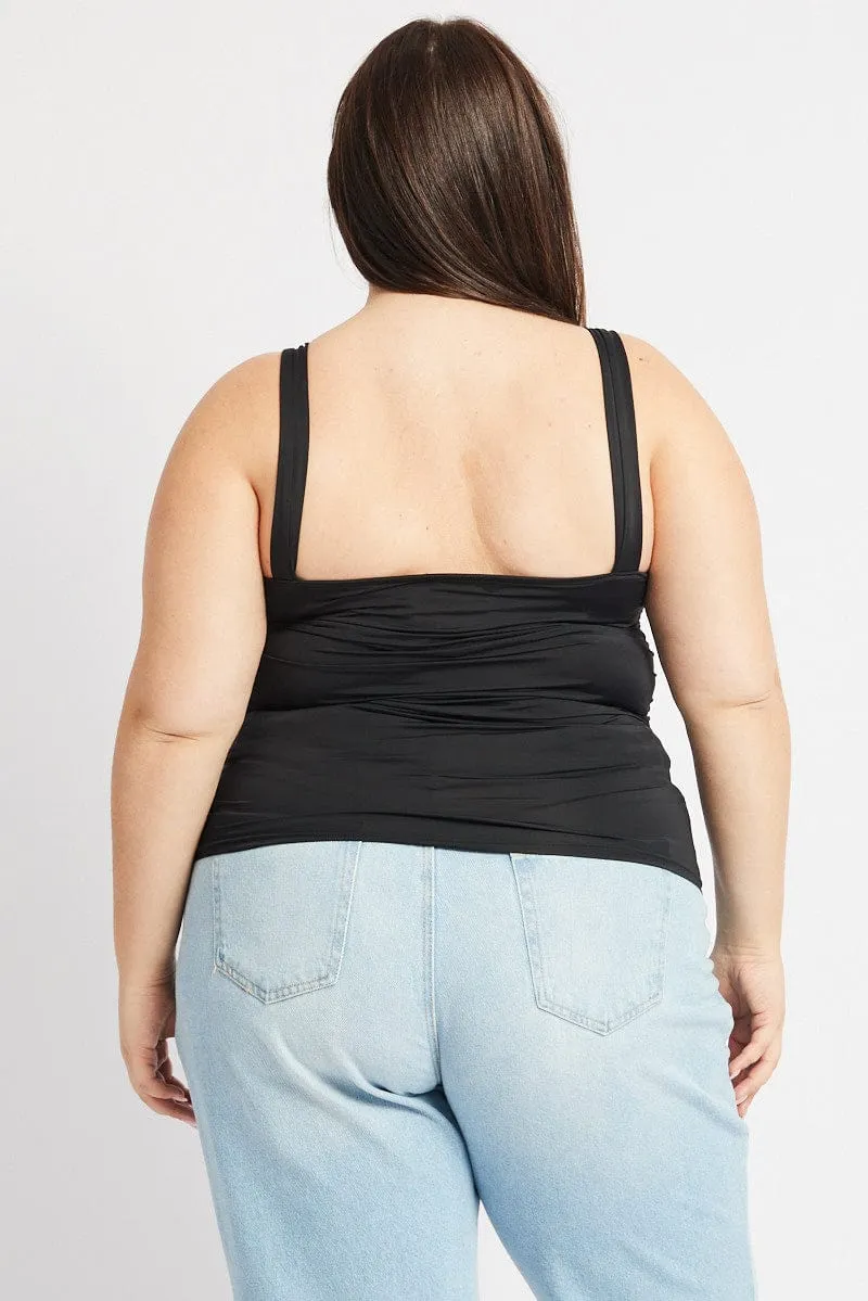 Black Tank Top V Neck Side Ruched Clean Fit Warm Layers