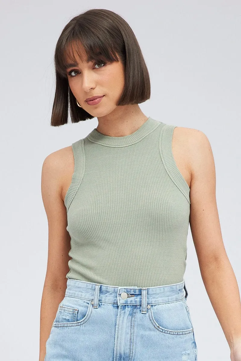 Tribal Soul Warm Pullover Green Tank Top Sleeveless Crew Neck Washed