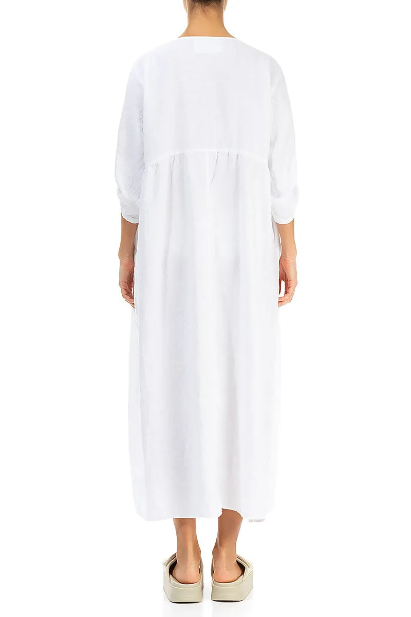 Buttoned White Linen Dress WrinkleResistantCloth