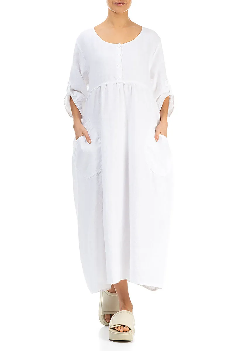 Drive Core Buttoned White Linen Dress