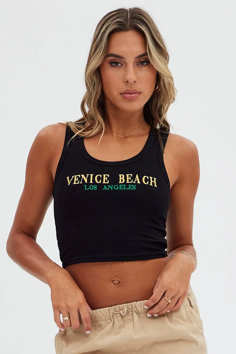 Black Rib Tank Scoop Neck Sleeveless Cyber Core