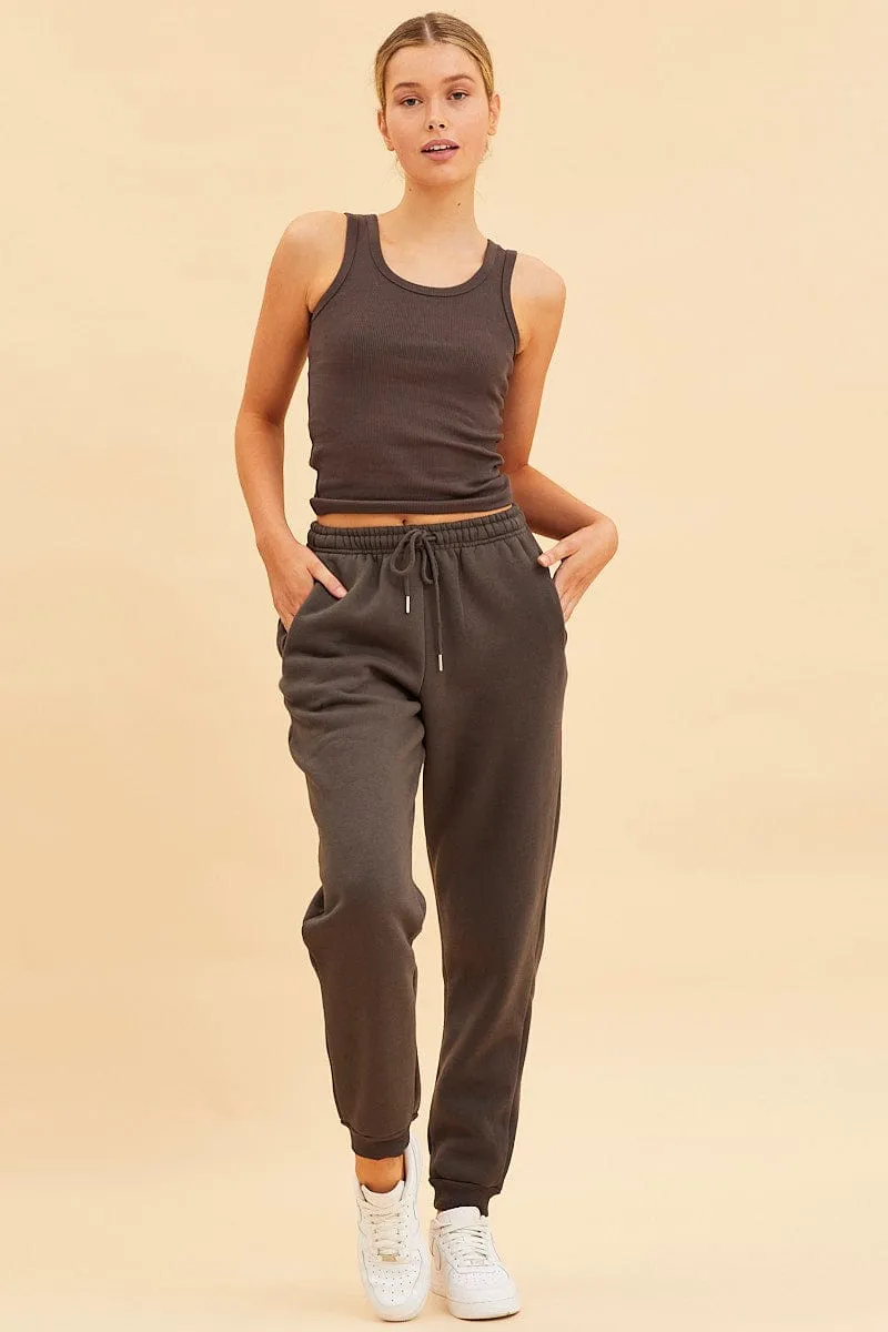 Grey Cotton Tank Scoop Neck Cotton Blend Rib Sleeveless Bold Core