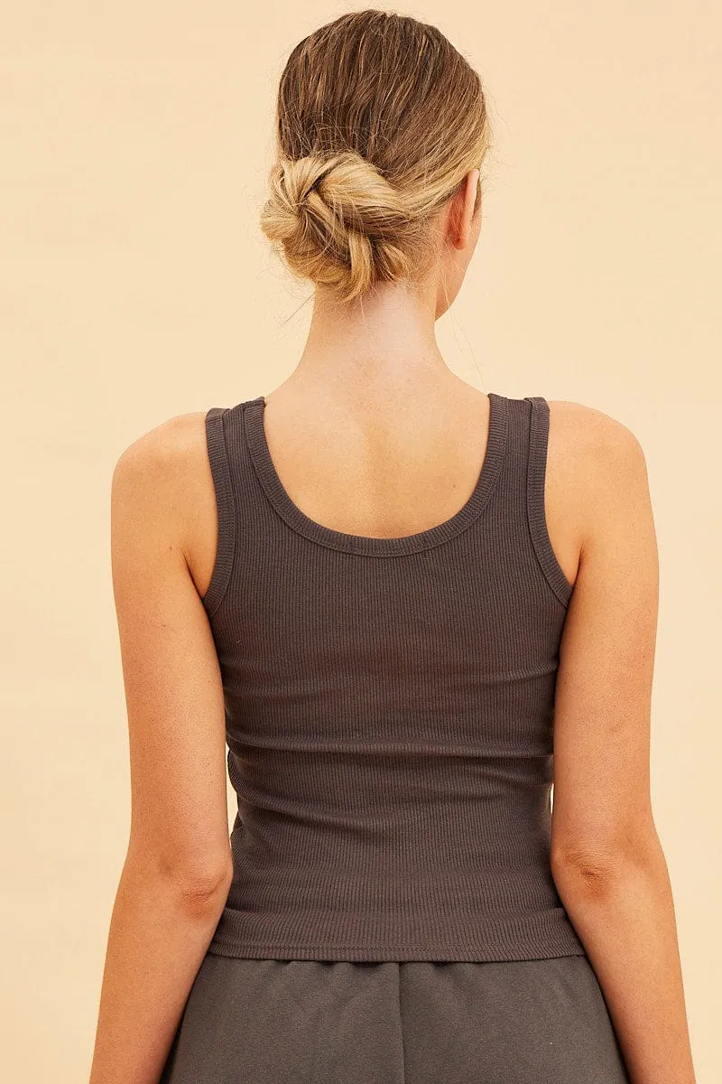 Grey Cotton Tank Scoop Neck Cotton Blend Rib Sleeveless EcoDyeProcess