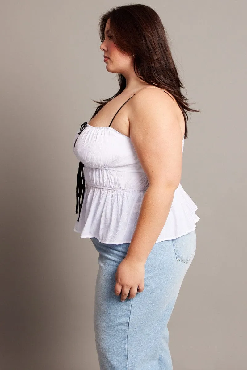 White Cami Top Sleeveless Contrast Ribbon Classic Sweater