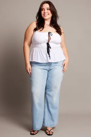 Semi Formal FadeResistant White Cami Top Sleeveless Contrast Ribbon