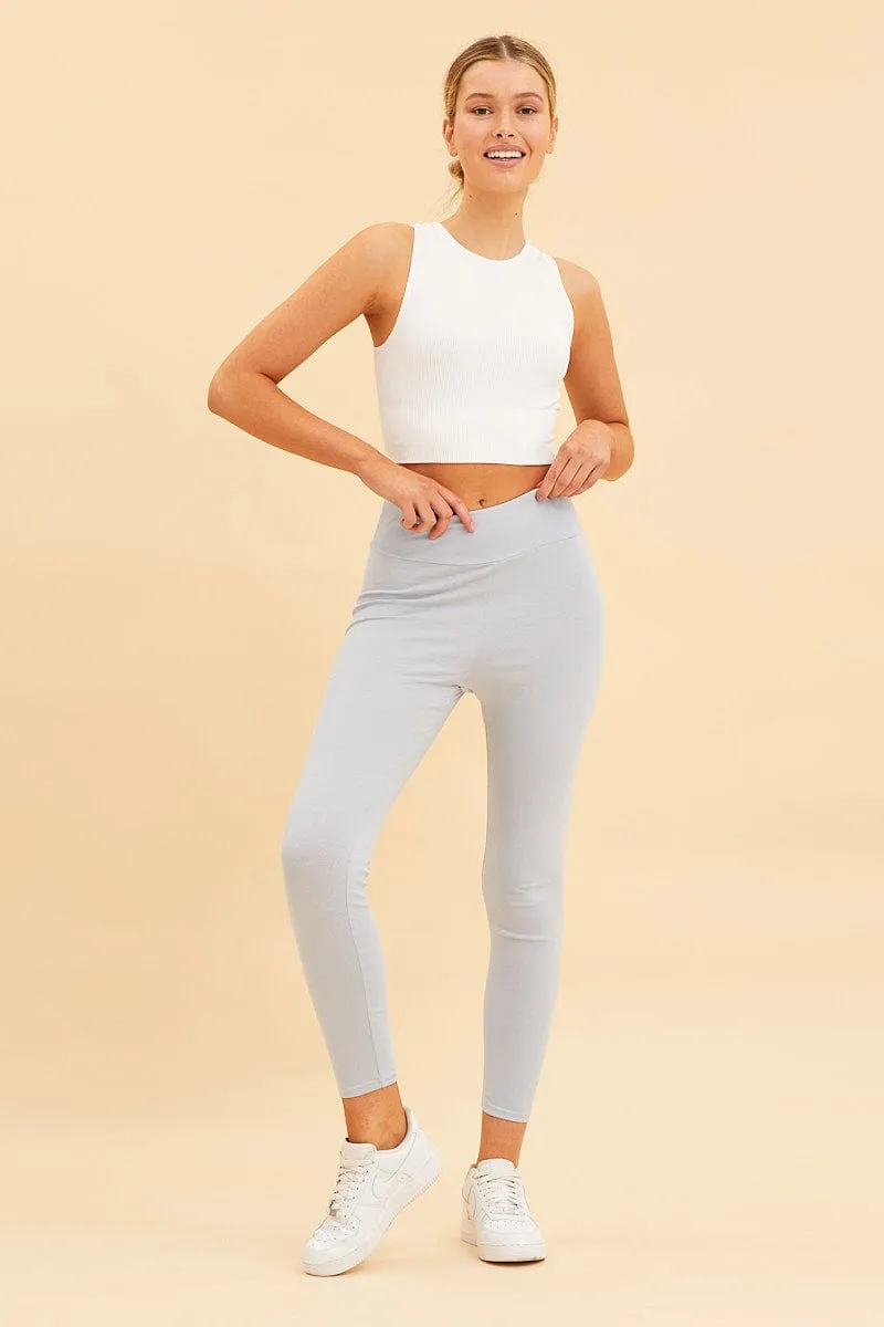 Kid Play White Seamless Tank Top High Neck Rib Crop