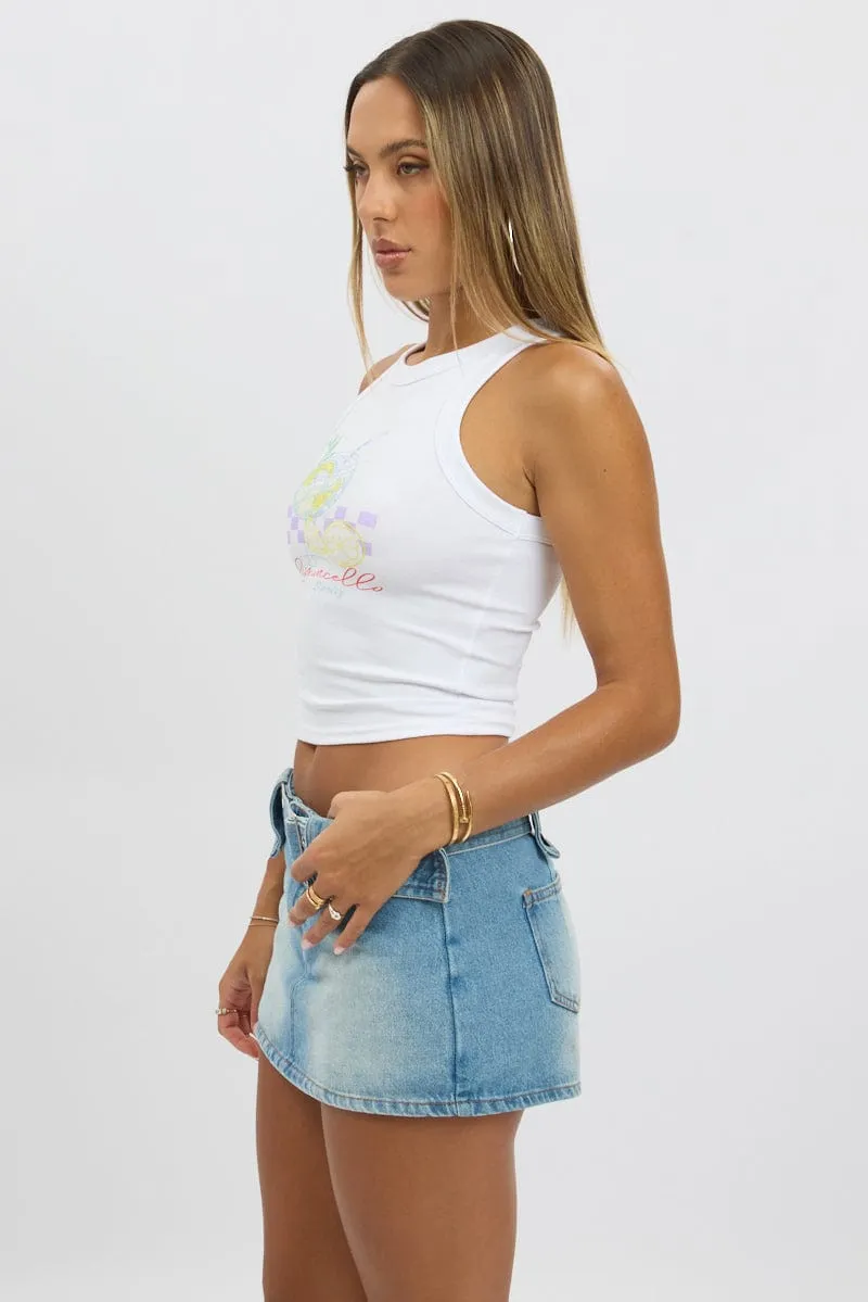 SlipResistantHem AntiPillFinish White Graphic Tank Top