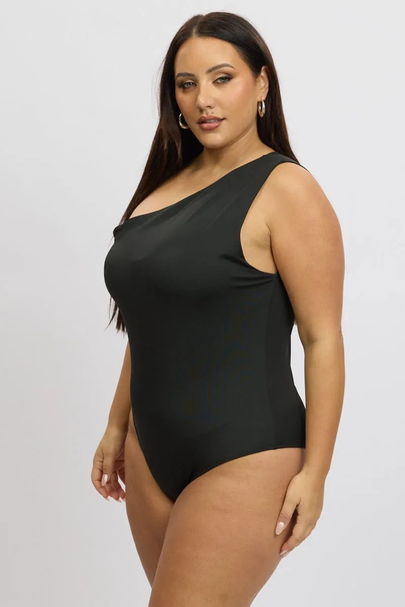 Outdoor Activity Black Bodysuit One Shoulder
