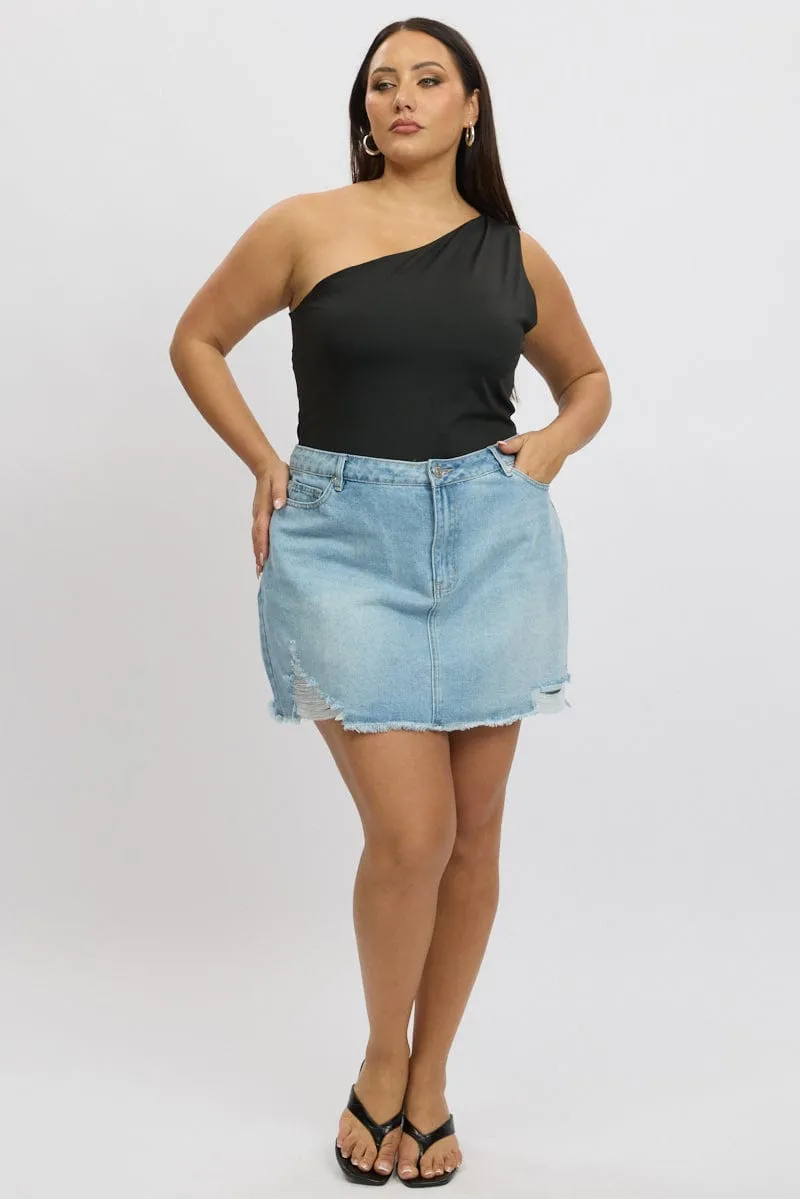 Black Bodysuit One Shoulder Camera Glow