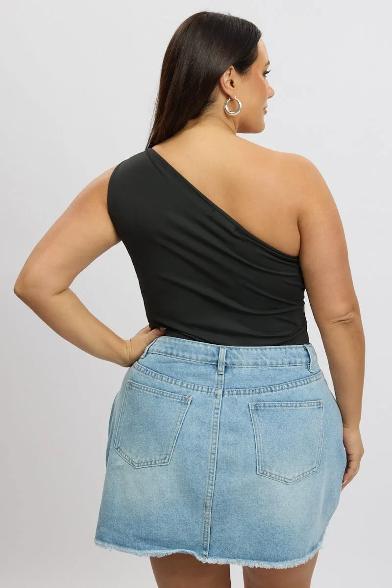 Black Bodysuit One Shoulder SweatAbsorbingTexture