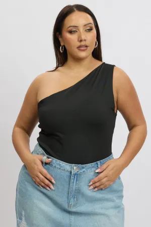 HighVisibility Black Bodysuit One Shoulder