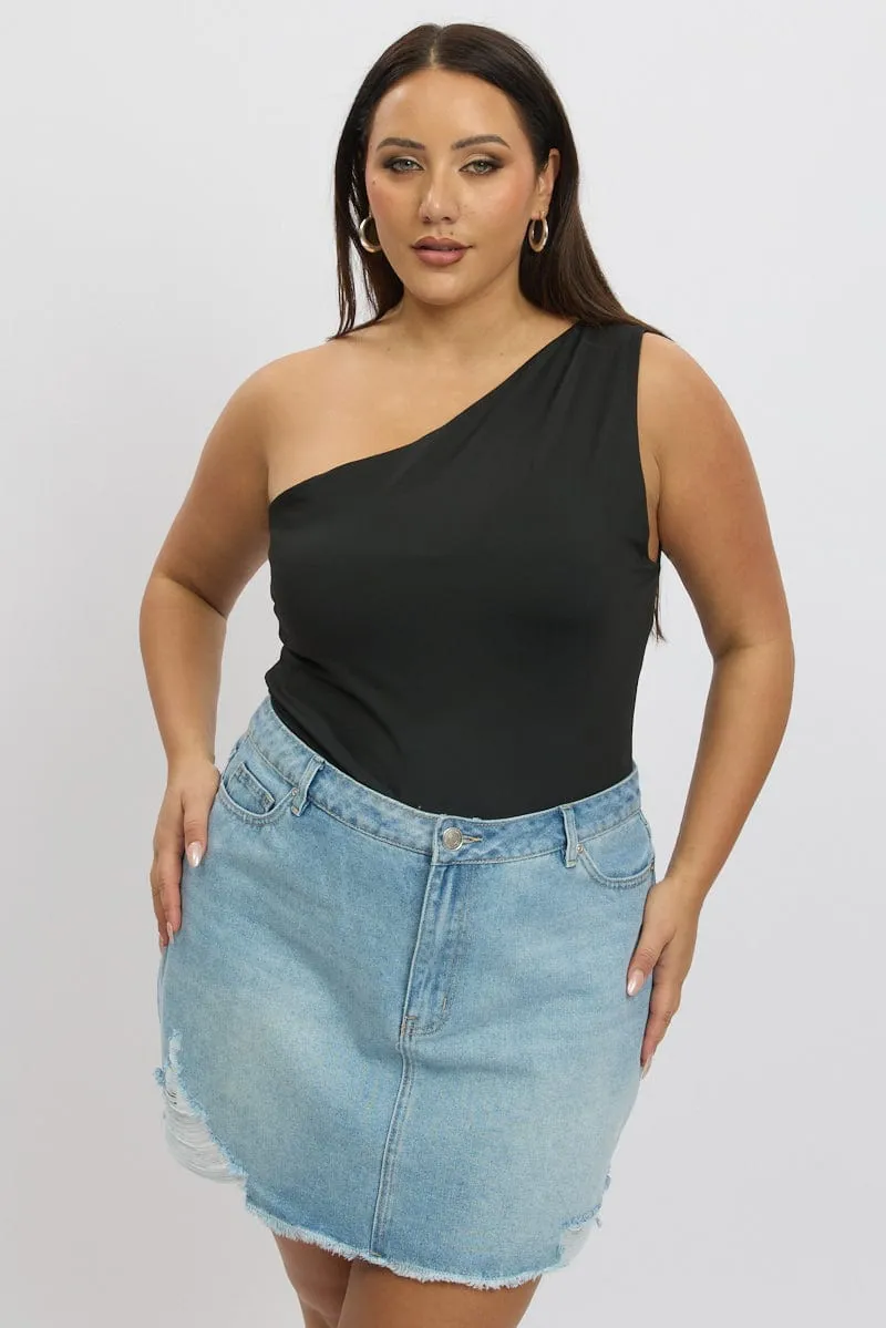 Sun Protection Fabric Wind Glow Black Bodysuit One Shoulder