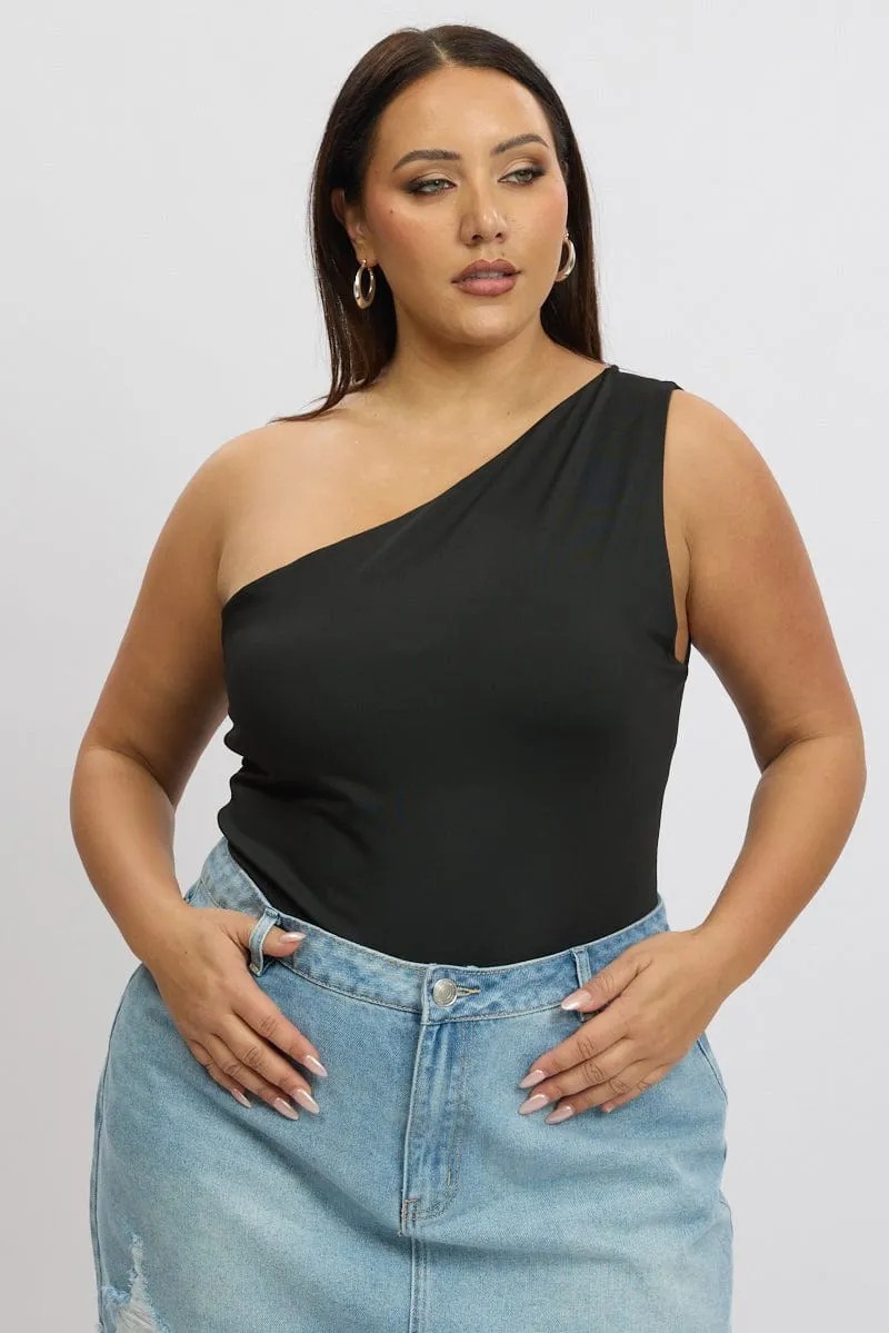 HighVisibility Black Bodysuit One Shoulder